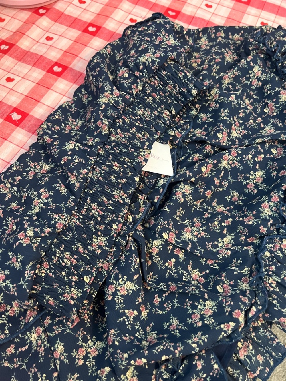 Smocked Navy Floral Ruffle Mini Skirt - Picture 6 of 7
